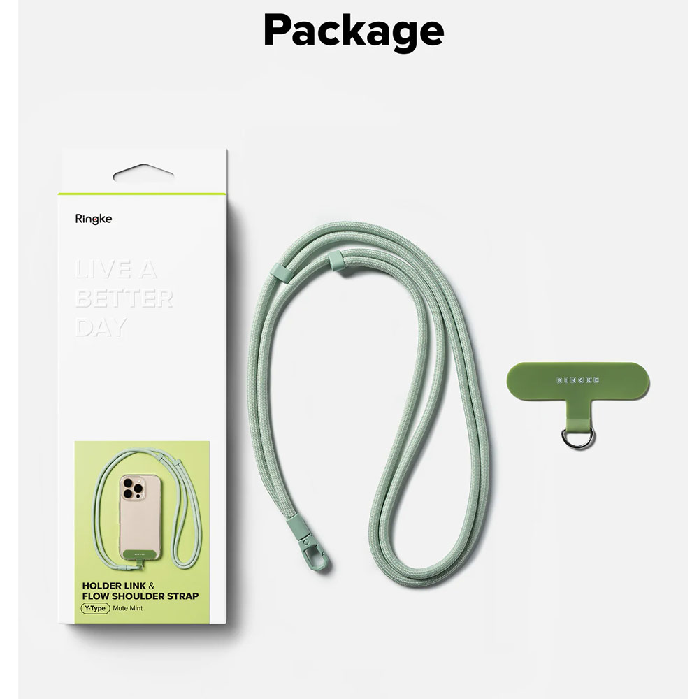 Picture of Ringke Holder Link and Flow Shoulder Strap Y-Type Easy Strap Crossbody Lanyard Shoulder Holder Card Link Adjustable Phone Strap for closed-bottom phone case (Mute Mint)