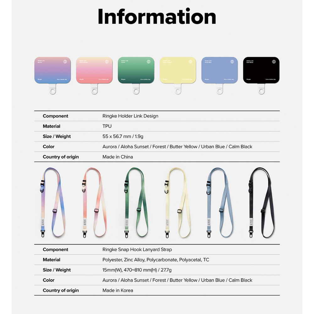 Picture of Ringke Holder Link Snap Hook Crossbody Lanyard Shoulder Adjustable Phone Strap for closed-bottom phone case (Butter Yellow)