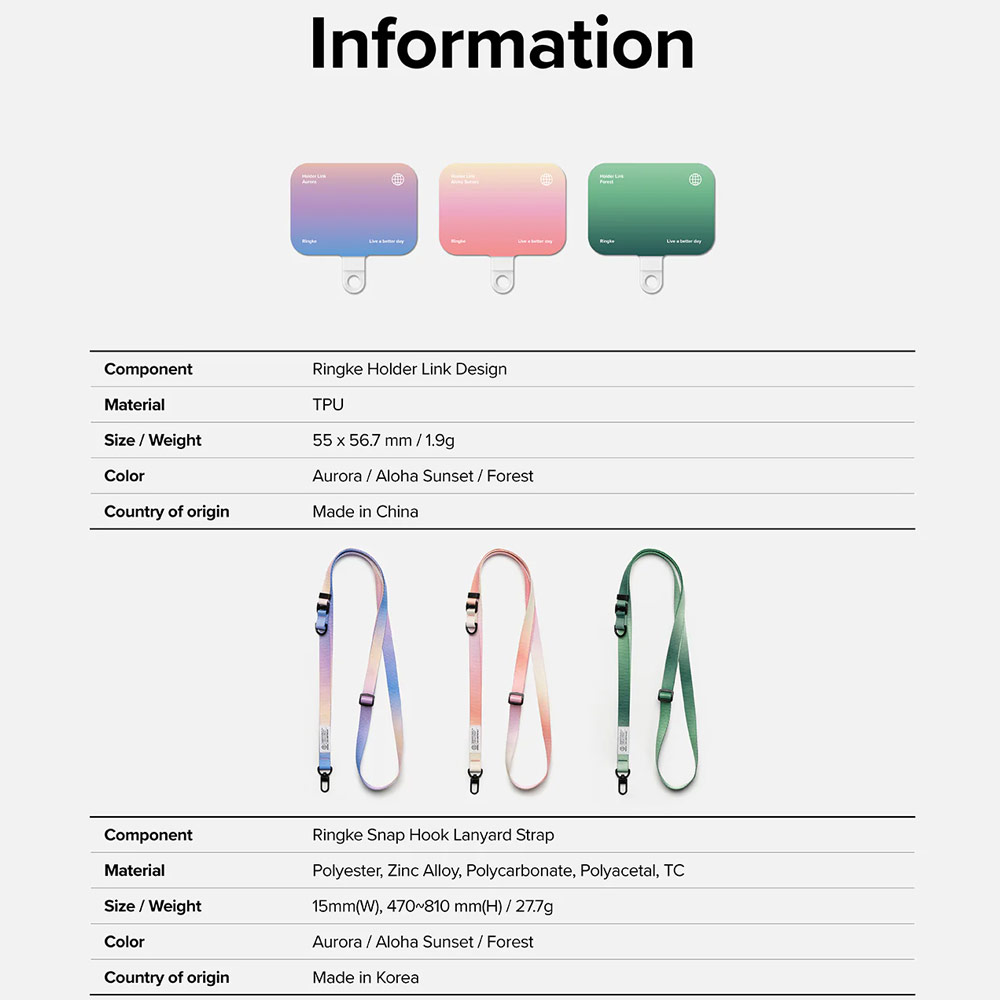 Picture of Ringke Adjustable Shoulder Holder Link Snap Hook Lanyard Crossbody Phone Strap for Phone case (FOREST)