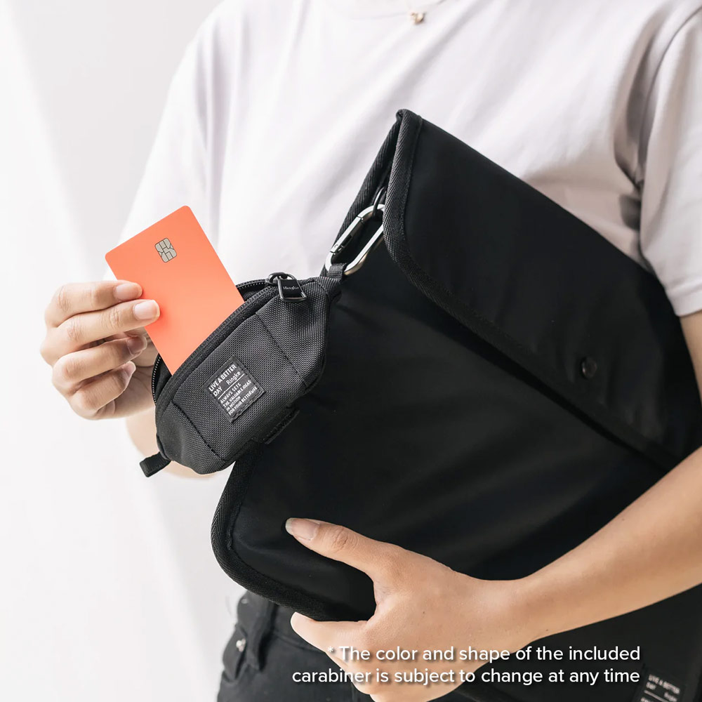 Picture of Ringke Mini Pouch Sling Bag Miniature with Zipper Closure with Carabiner for Small Gadgets (Black)