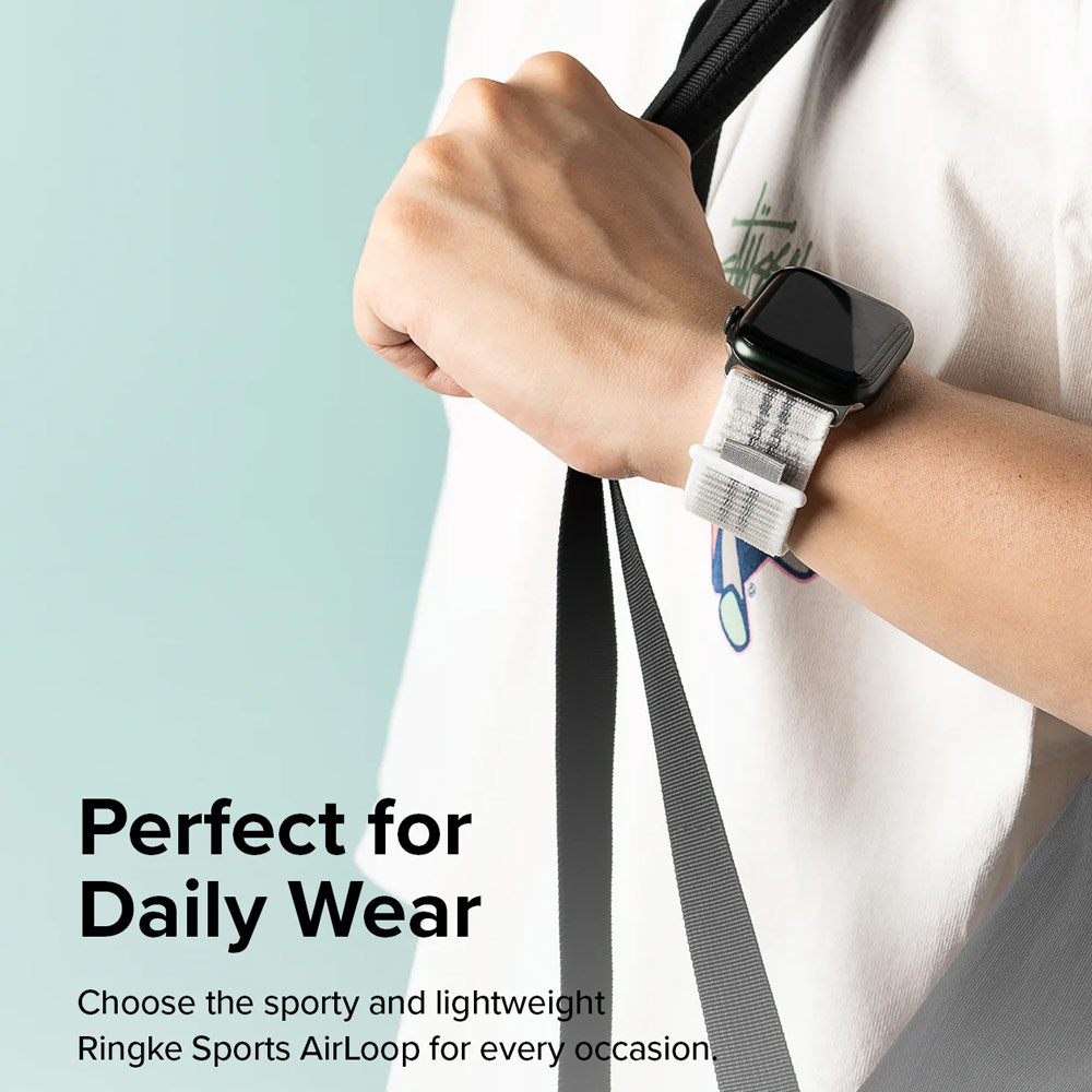 Picture of Apple Watch 42mm | Ringke Sports Air Loop Breathable Woven Nylon Soft Weave Strap for Apple Watch Series 4 5 6 8 9 10 42mm 44mm 45mm 46mm 49mm Ultra (Summit White)