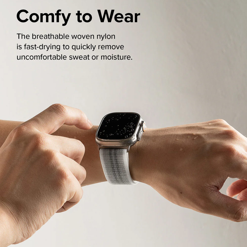 Picture of Apple Watch 42mm | Ringke Sports Air Loop Breathable Woven Nylon Soft Weave Strap for Apple Watch Series 4 5 6 8 9 10 42mm 44mm 45mm 46mm 49mm Ultra (Summit White)
