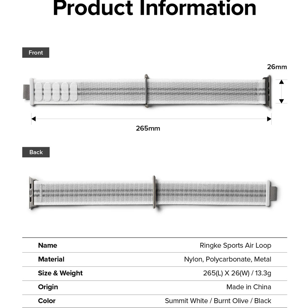 Picture of Apple Watch 42mm | Ringke Sports Air Loop Breathable Woven Nylon Soft Weave Strap for Apple Watch Series 4 5 6 8 9 10 42mm 44mm 45mm 46mm 49mm Ultra (Summit White)