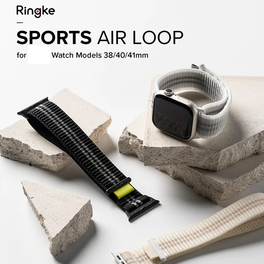 Picture of Apple Watch 38mm | Ringke Sports Air Loop Breathable Woven Nylon Soft Weave Strap for Apple Watch Series 4 5 6 8 9 41mm 40mm 38mm (Black)