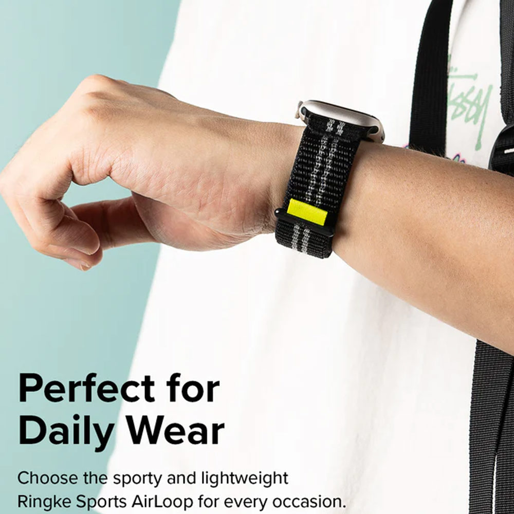 Picture of Apple Watch 38mm | Ringke Sports Air Loop Breathable Woven Nylon Soft Weave Strap for Apple Watch Series 4 5 6 8 9 41mm 40mm 38mm (Black)