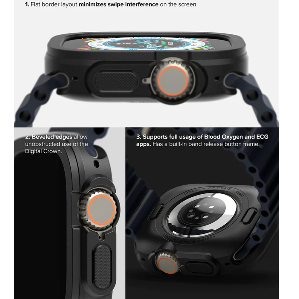 Picture of Apple Watch 49mm	Ultra Case | Ringke Air Sports Soft Bumper Case for Apple Watch Series 8 49mm Ultra Case (Black)