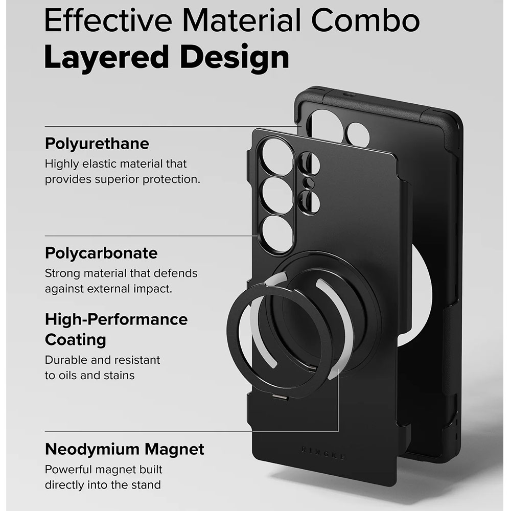 Picture of Samsung Galaxy S25 Ultra Case | Ringke Alles Heavy Duty Drop Protection Magnetic Case with Ring Stand for Galaxy S25 Ultra (Black)