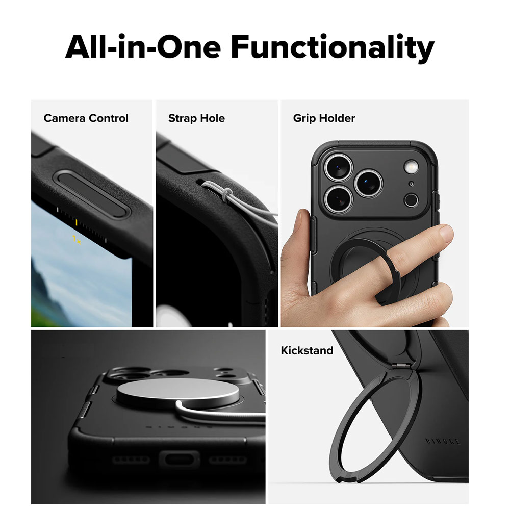 Picture of Apple iPhone 17 Pro 6.3 Case | Ringke Alles Magnetic Compatible Heavy Duty Drop Protection Case with Kickstand and Camera Control button cover  for iPhone 17 Pro 6.3 (Black)