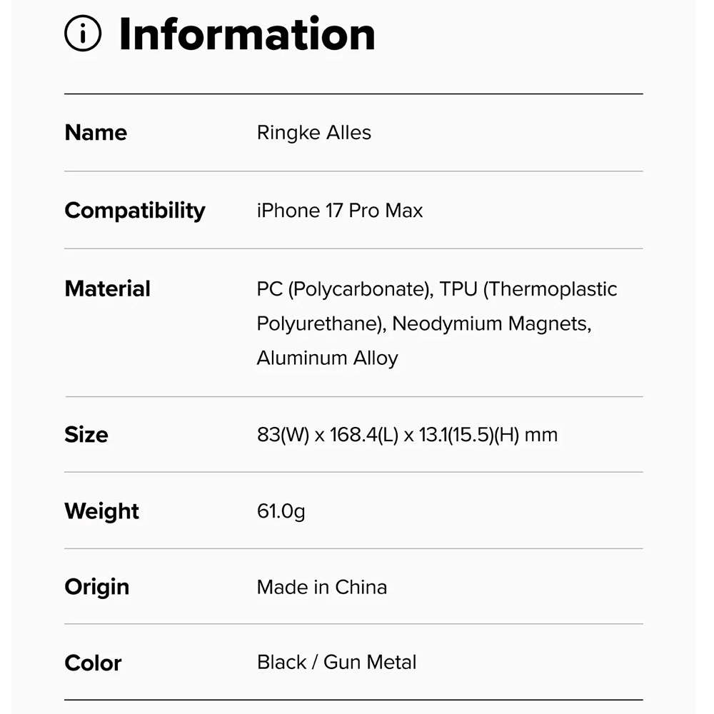 Picture of Apple iPhone 17 Pro 6.3 Case | Ringke Alles Magnetic Compatible Heavy Duty Drop Protection Case with Kickstand and Camera Control button cover  for iPhone 17 Pro 6.3 (Black)