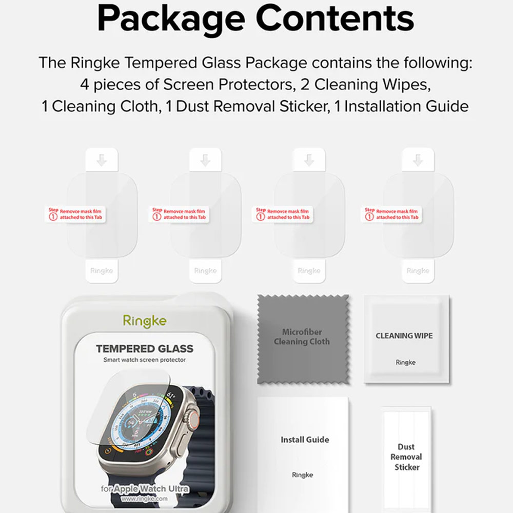 Picture of Apple Watch 49mm	Ultra Case | Ringke Tempered Glass Screen Protector for Apple Watch Series 8 49mm Ultra Case (4pcs)