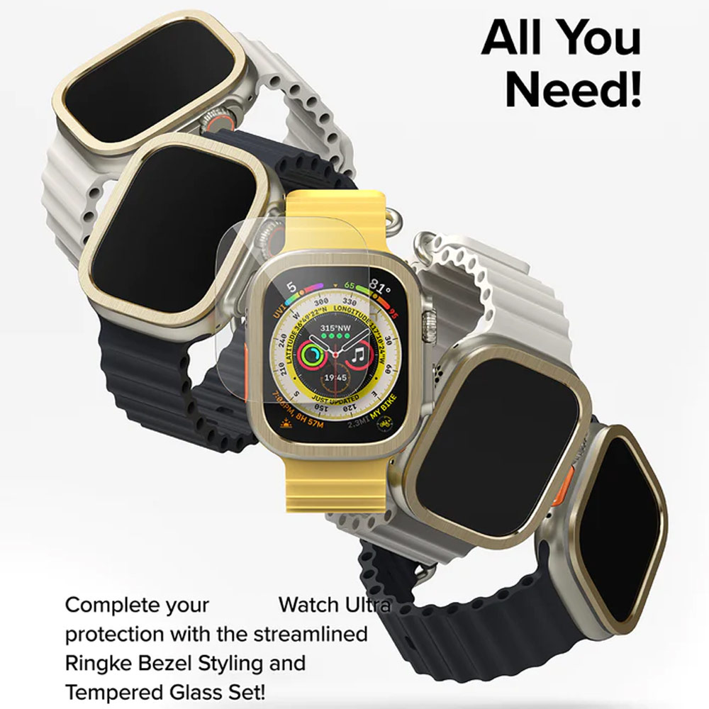 Picture of Apple Watch 49mm	Ultra Screen Protector | Ringke Bezel and Tempered Glass Screen Protector Combo for Apple Watch Series 8 Ultra 49mm (49-05 Gold)