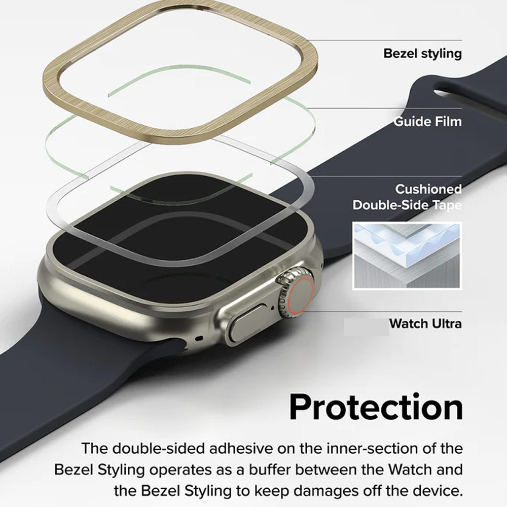 Picture of Apple Watch 49mm	Ultra Screen Protector | Ringke Bezel and Tempered Glass Screen Protector Combo for Apple Watch Series 8 Ultra 49mm (49-05 Gold)