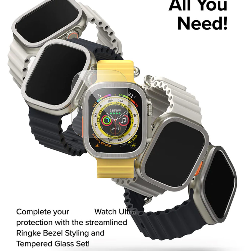 Picture of Apple Watch 49mm	Ultra Screen Protector | Ringke Bezel and Tempered Glass Screen Protector Combo for Apple Watch Series 8 Ultra 49mm (49-01 Titanium)