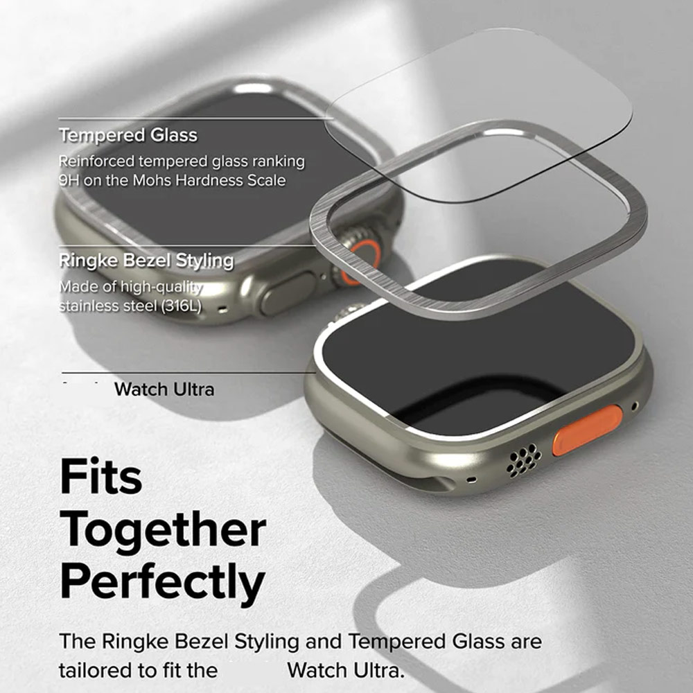 Picture of Apple Watch 49mm	Ultra Screen Protector | Ringke Bezel and Tempered Glass Screen Protector Combo for Apple Watch Series 8 Ultra 49mm (49-01 Titanium)