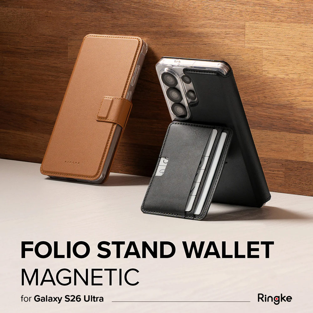 Picture of Samsung Galaxy S26 Ultra  | Ringke Folio Grip Wallet Magnetic Flip Cover Card Holder for Samsung Galaxy S26 Ultra (Brown)