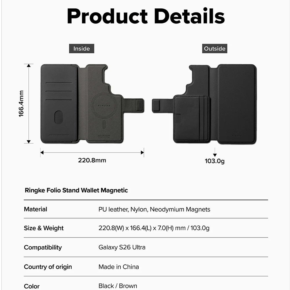 Picture of Samsung Galaxy S26 Ultra  | Ringke Folio Grip Wallet Magnetic Flip Cover Card Holder for Samsung Galaxy S26 Ultra (Black)