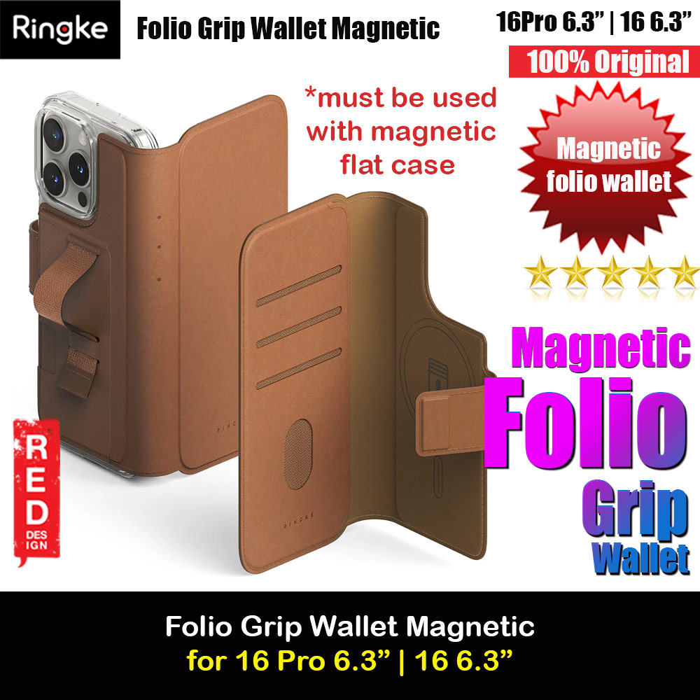 Picture of Ringke Folio Grip Wallet Magnetic Flip Cover Card Holder for iPhone 16 Pro iPhone 16  (Brown) Apple iPhone 15 6.1- Apple iPhone 15 6.1 Cases, Apple iPhone 15 6.1 Covers, iPad Cases and a wide selection of Apple iPhone 15 6.1 Accessories in Malaysia, Sabah, Sarawak and Singapore 
