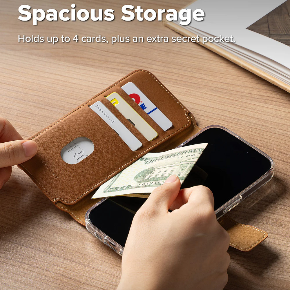 Picture of Apple iPhone 15 Plus 6.7  | Ringke Folio Grip Wallet Magnetic Flip Cover Card Holder for iPhone 16 Pro Max iPhone 16 Plus (Brown)