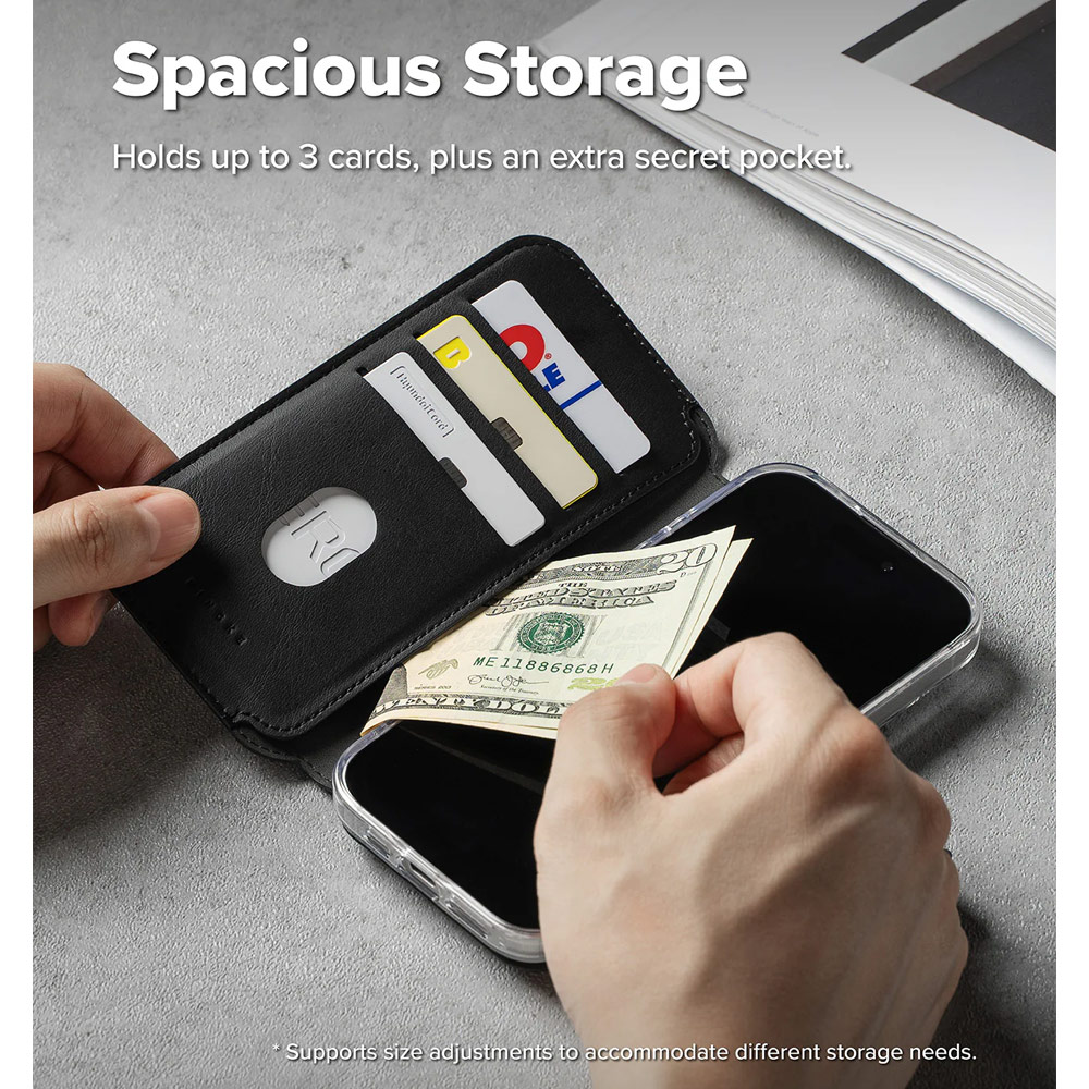 Picture of Apple iPhone 17 6.3 | Ringke Folio Grip Wallet Magnetic Storage capacity of 3 card slots and a large hidden pocket for iPhone 17 6.3 (Black)