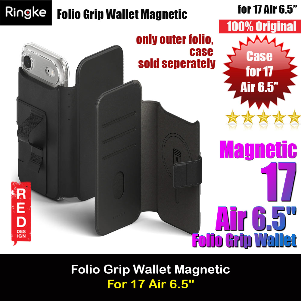 Picture of Ringke Folio Grip Wallet Magnetic Storage capacity of 3 card slots and a large hidden pocket for iPhone 17 Air 6.5 (Black) Apple iPhone Air 6.5- Apple iPhone Air 6.5 Cases, Apple iPhone Air 6.5 Covers, iPad Cases and a wide selection of Apple iPhone Air 6.5 Accessories in Malaysia, Sabah, Sarawak and Singapore 