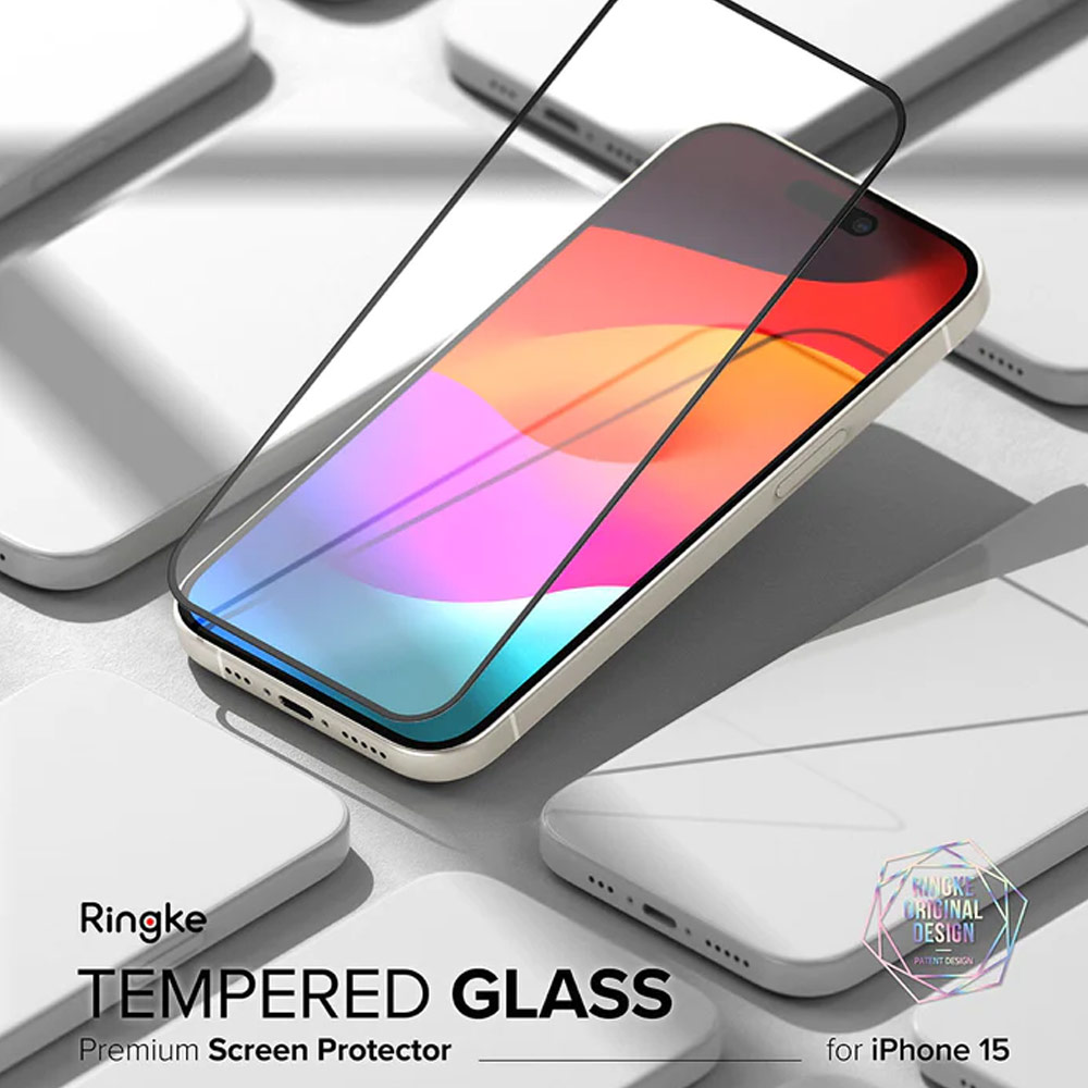 Picture of Apple iPhone 15 6.1 Screen Protector | Ringke Tempered Glass Full Cover Glass Screen Protector with Installation Jig Helper for iPhone 15 6.1 (Black)