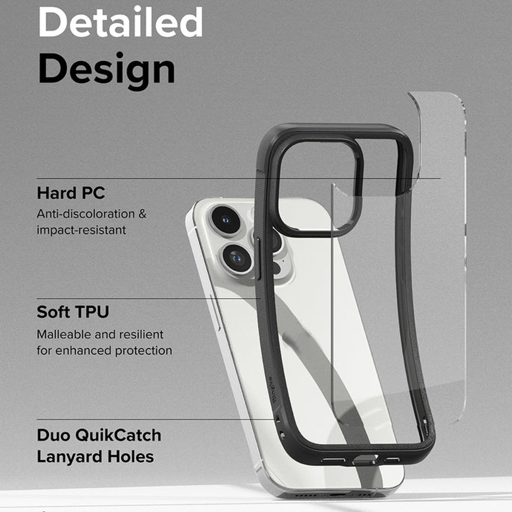 Picture of Apple iPhone 15 Pro 6.1 Case | Ringke Fusion Bold Anti Yellow Back Plate Drop Protection Case for Apple iPhone 15 Pro 6.1 (Grey)