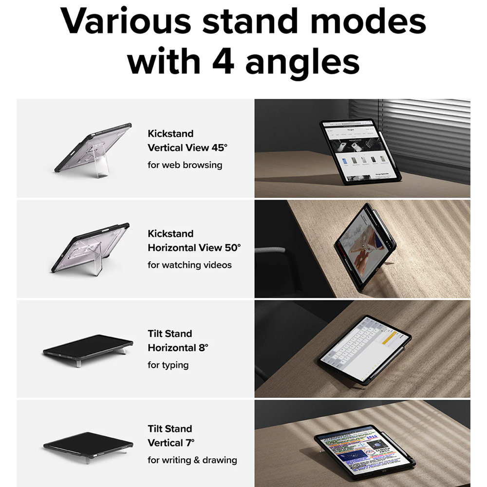 Picture of Apple iPad Air 13 M3 2025 Case | Ringke Fusion Sketch Stand Case Horizontal Vertical Multi Angle Stand Back Drop Protection Case for iPad Air 13" M2 2024 M3 2025 (Black)