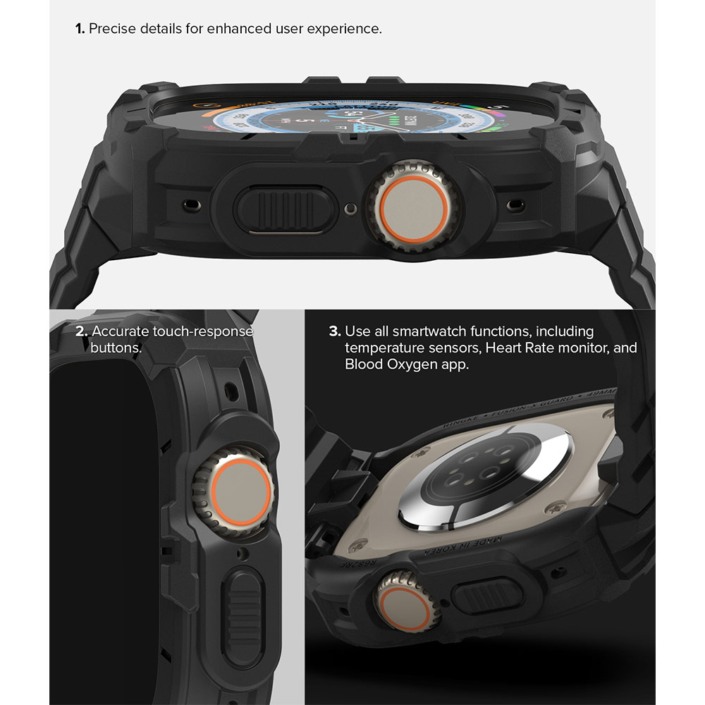 Picture of Apple Watch 49mm Ultra 3 Case | Ringke Fusion X Guard Sporty Case and Strap for Apple Watch Series 8 49mm Ultra Case (Black)