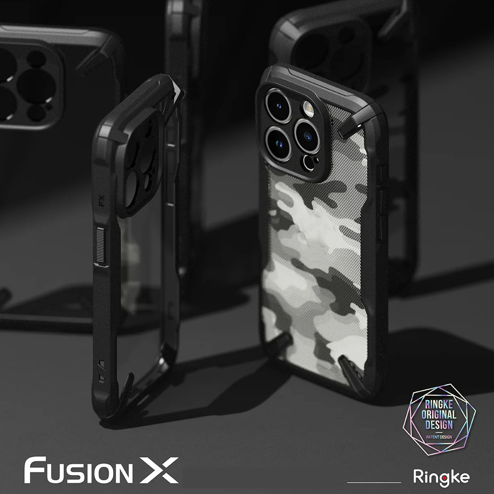 Picture of Apple iPhone 15 Pro Max 6.7 Case | Ringke Fusion X Hybrid PC and TPU Frame Drop Protection Case for Apple iPhone 15 Pro Max 6.7 (Camo Black)