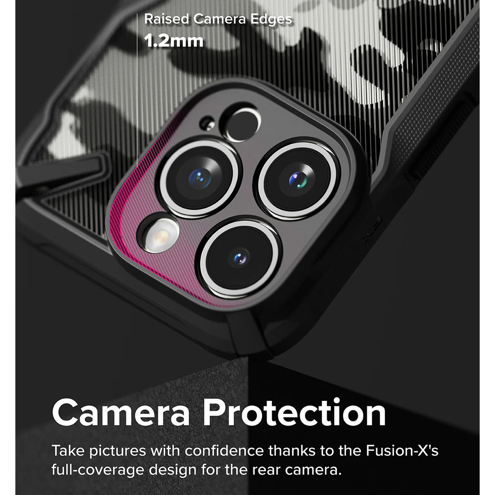Picture of Apple iPhone 15 Pro 6.1 Case | Ringke Fusion X Hybrid PC and TPU Frame Drop Protection Case for Apple iPhone 15 Pro 6.1 (Camo Black)