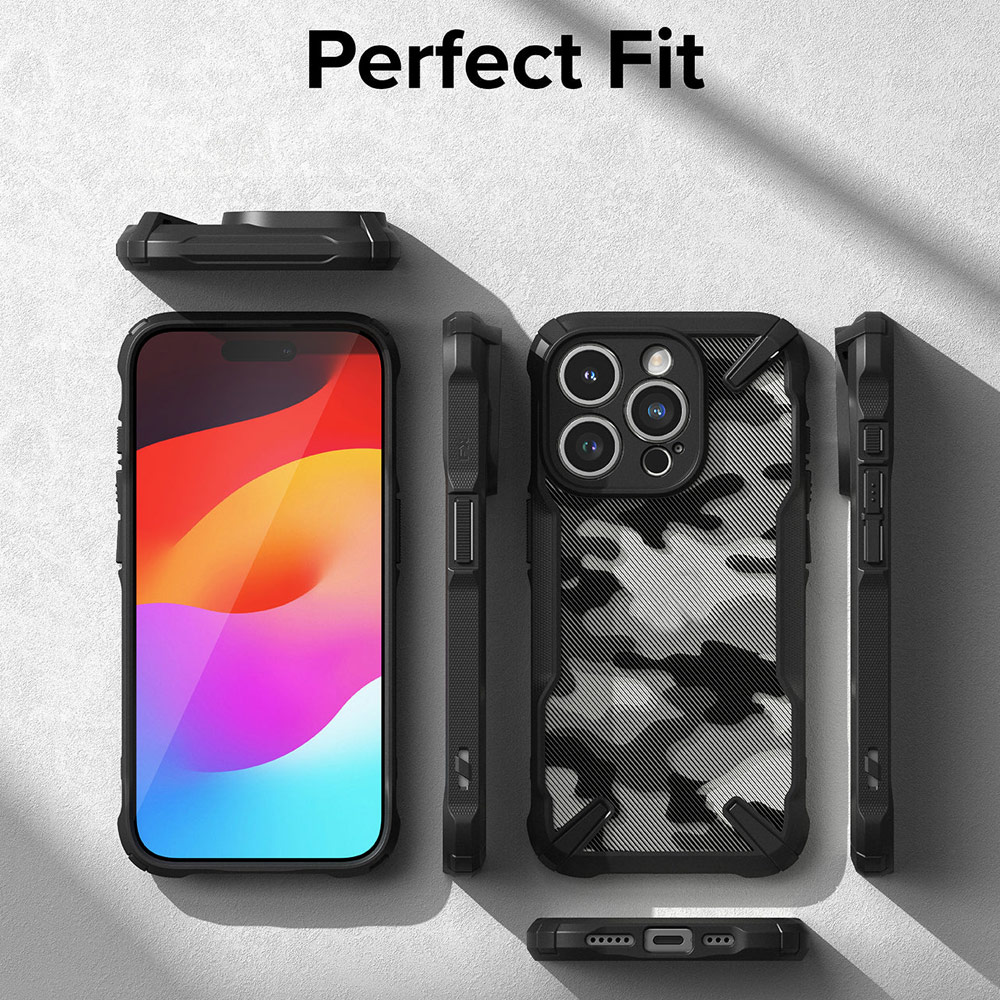Picture of Apple iPhone 15 Pro 6.1 Case | Ringke Fusion X Hybrid PC and TPU Frame Drop Protection Case for Apple iPhone 15 Pro 6.1 (Camo Black)