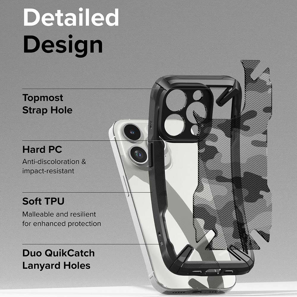 Picture of Apple iPhone 15 Pro 6.1 Case | Ringke Fusion X Hybrid PC and TPU Frame Drop Protection Case for Apple iPhone 15 Pro 6.1 (Camo Black)