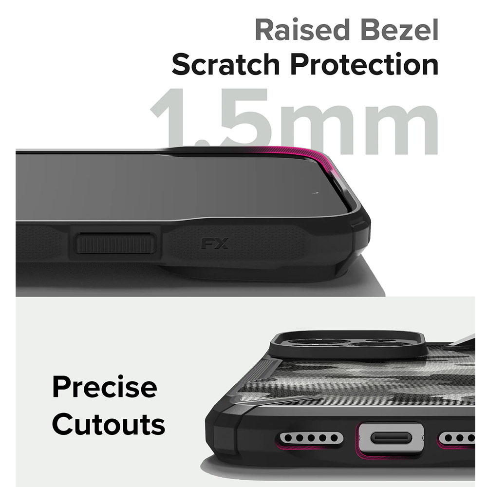 Picture of Apple iPhone 15 Pro 6.1 Case | Ringke Fusion X Hybrid PC and TPU Frame Drop Protection Case for Apple iPhone 15 Pro 6.1 (Camo Black)