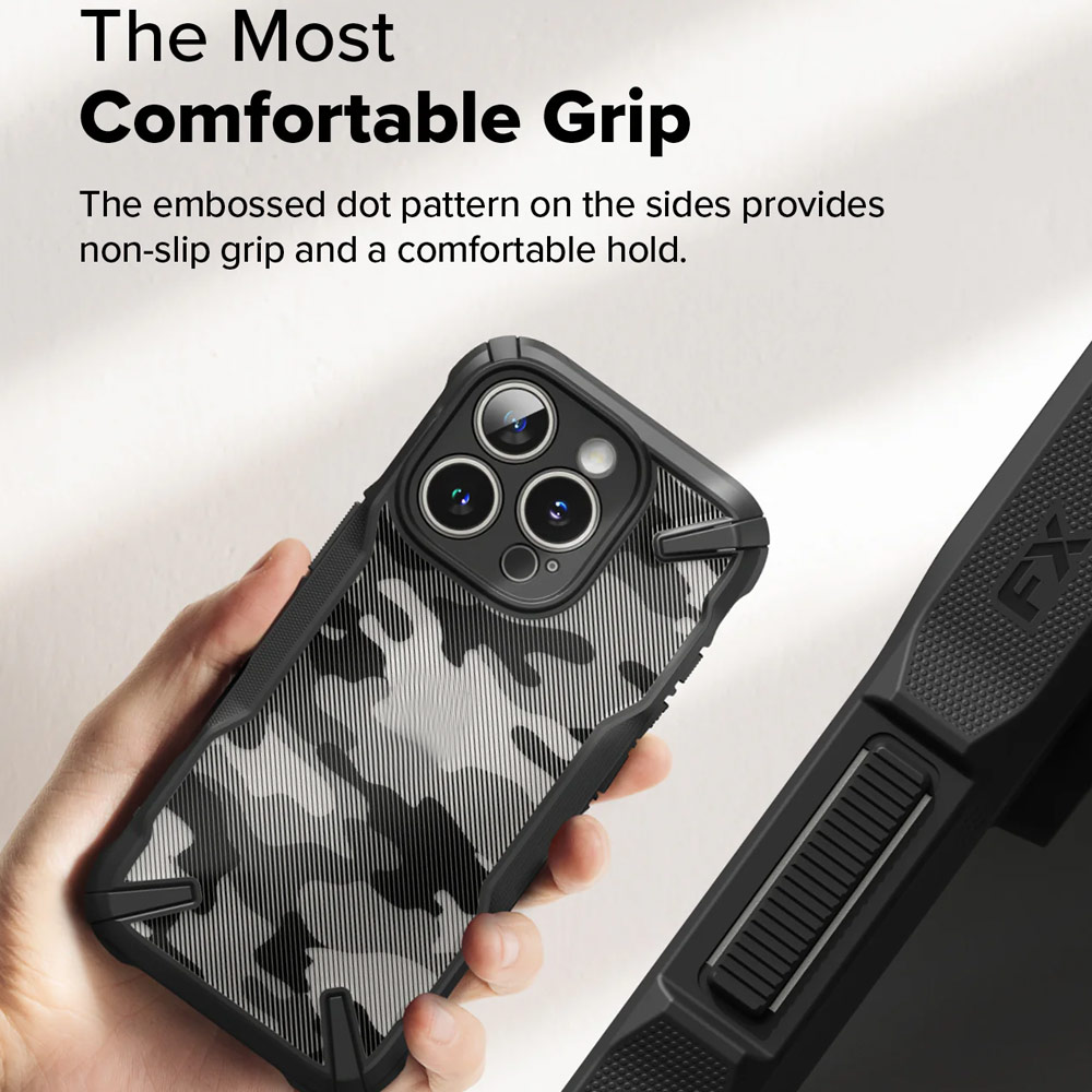 Picture of Apple iPhone 16 Pro 6.3 Case | Ringke Fusion X Hybrid PC and TPU Frame Drop Protection Case for Apple iPhone 16 Pro 6.3 (Camo Black)