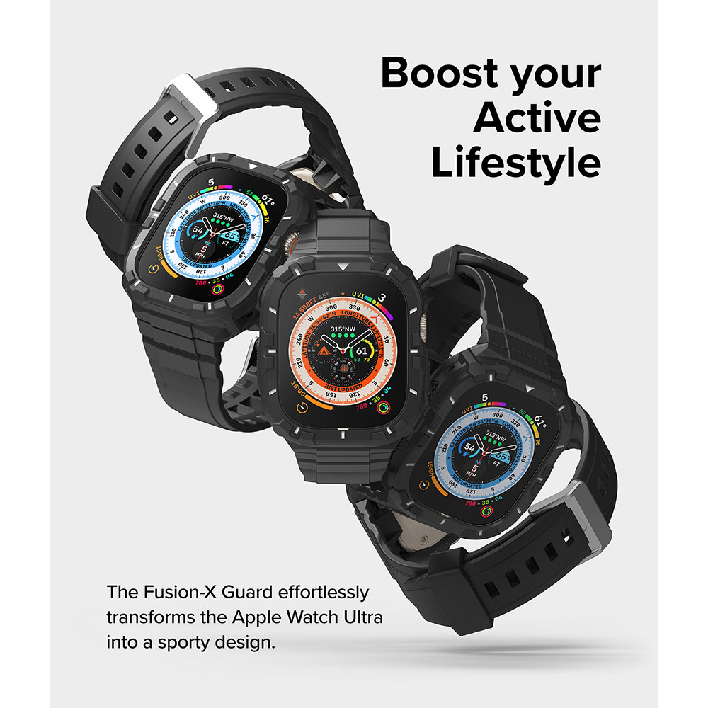 Picture of Apple Watch 49mm	Ultra 3 Case | Ringke Fusion X Guard Protection Case Strap Band for Apple Watch Ultra 49mm (Black White Index)