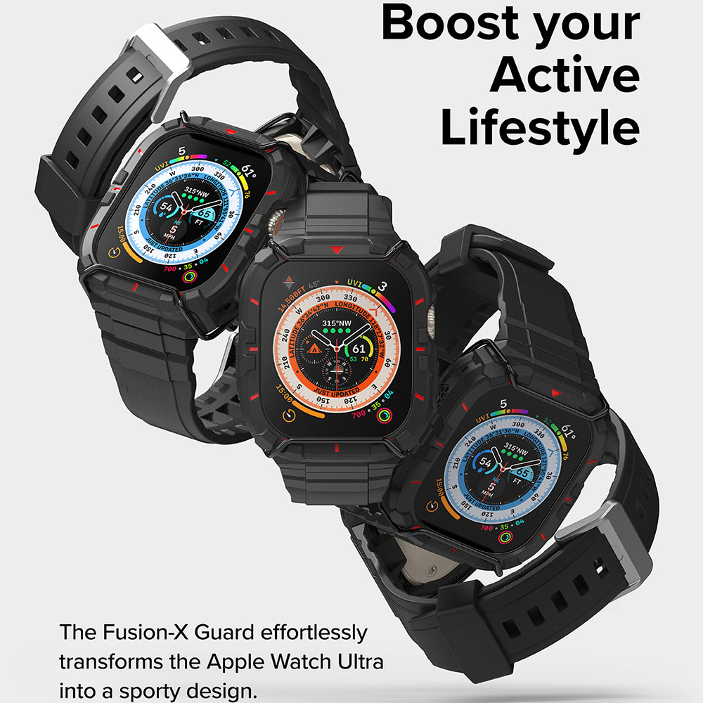 Picture of Apple Watch 49mm	Ultra Case | Ringke Fusion X Guard Protection Case Strap Band for Apple Watch Ultra 49mm (Black Red Index Wired)