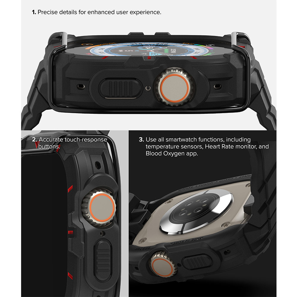 Picture of Apple Watch 49mm	Ultra Case | Ringke Fusion X Guard Protection Case Strap Band for Apple Watch Ultra 49mm (Black Red Index Wired)