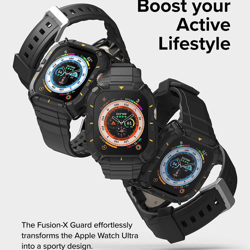 Picture of Apple Watch 49mm Ultra 2 Case | Ringke Fusion X Guard Protection Case Strap Band for Apple Watch Ultra 49mm (Black Yellow Index Wired)