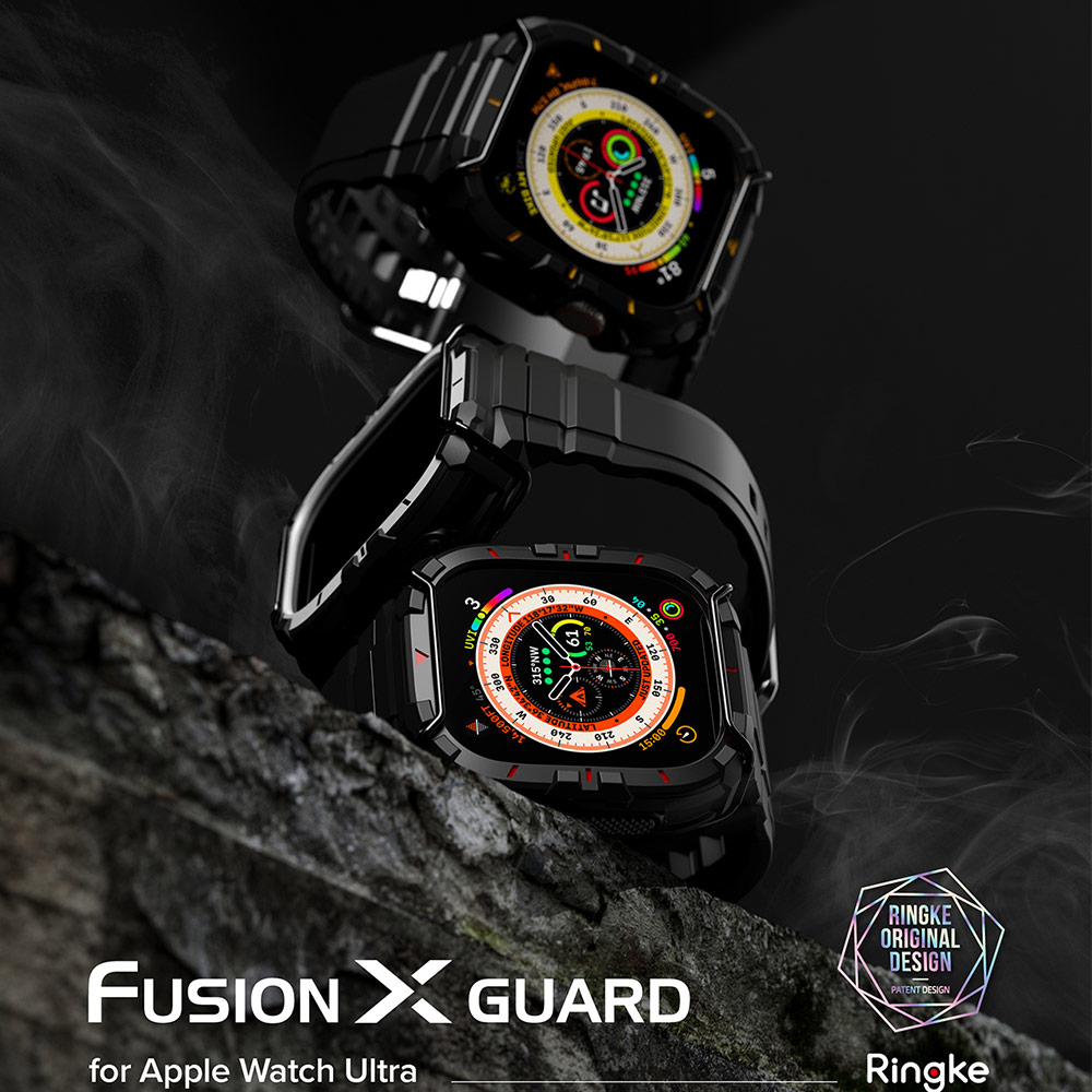 Picture of Apple Watch 49mm	Ultra 3 Case | Ringke Fusion X Guard Protection Case Strap Band for Apple Watch Ultra 49mm (White Black Index Wired)