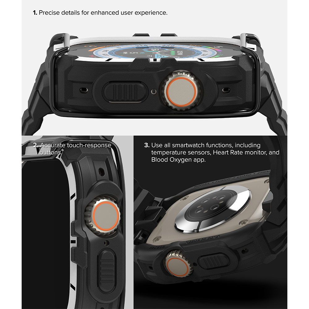 Picture of Apple Watch 49mm	Ultra 3 Case | Ringke Fusion X Guard Protection Case Strap Band for Apple Watch Ultra 49mm (White Black Index Wired)