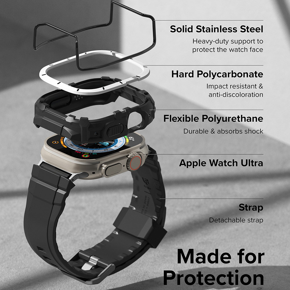 Picture of Apple Watch 49mm	Ultra 3 Case | Ringke Fusion X Guard Protection Case Strap Band for Apple Watch Ultra 49mm (White Black Index Wired)