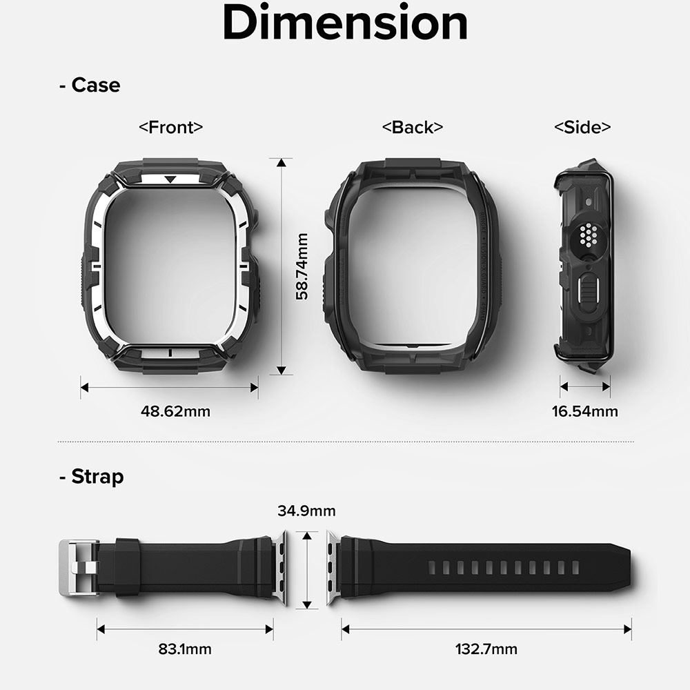 Picture of Apple Watch 49mm	Ultra 3 Case | Ringke Fusion X Guard Protection Case Strap Band for Apple Watch Ultra 49mm (White Black Index Wired)