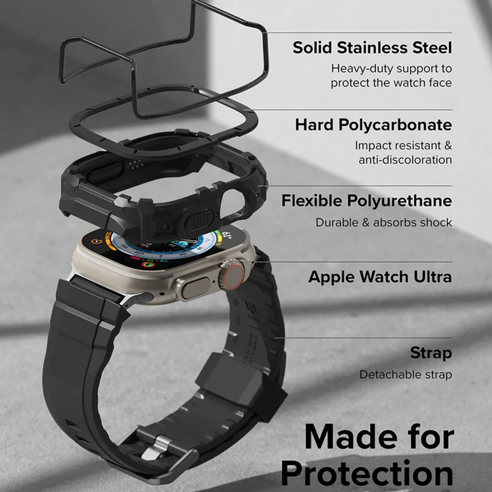 Picture of Apple Watch 49mm Ultra 3 Case | Ringke Fusion X Guard Wired Version Sporty Case and Strap for Apple Watch Series 8 49mm Ultra Case (Wired Black)
