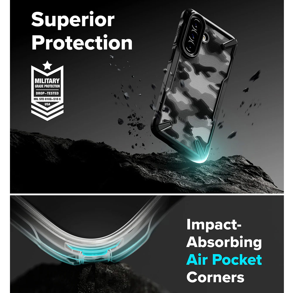 Picture of Samsung Galaxy A57 Case | Ringke Fusion X Rugged Heavy Duty Transparent Hybrid Protection Case for Samsung Galaxy A57 (Camo Black)