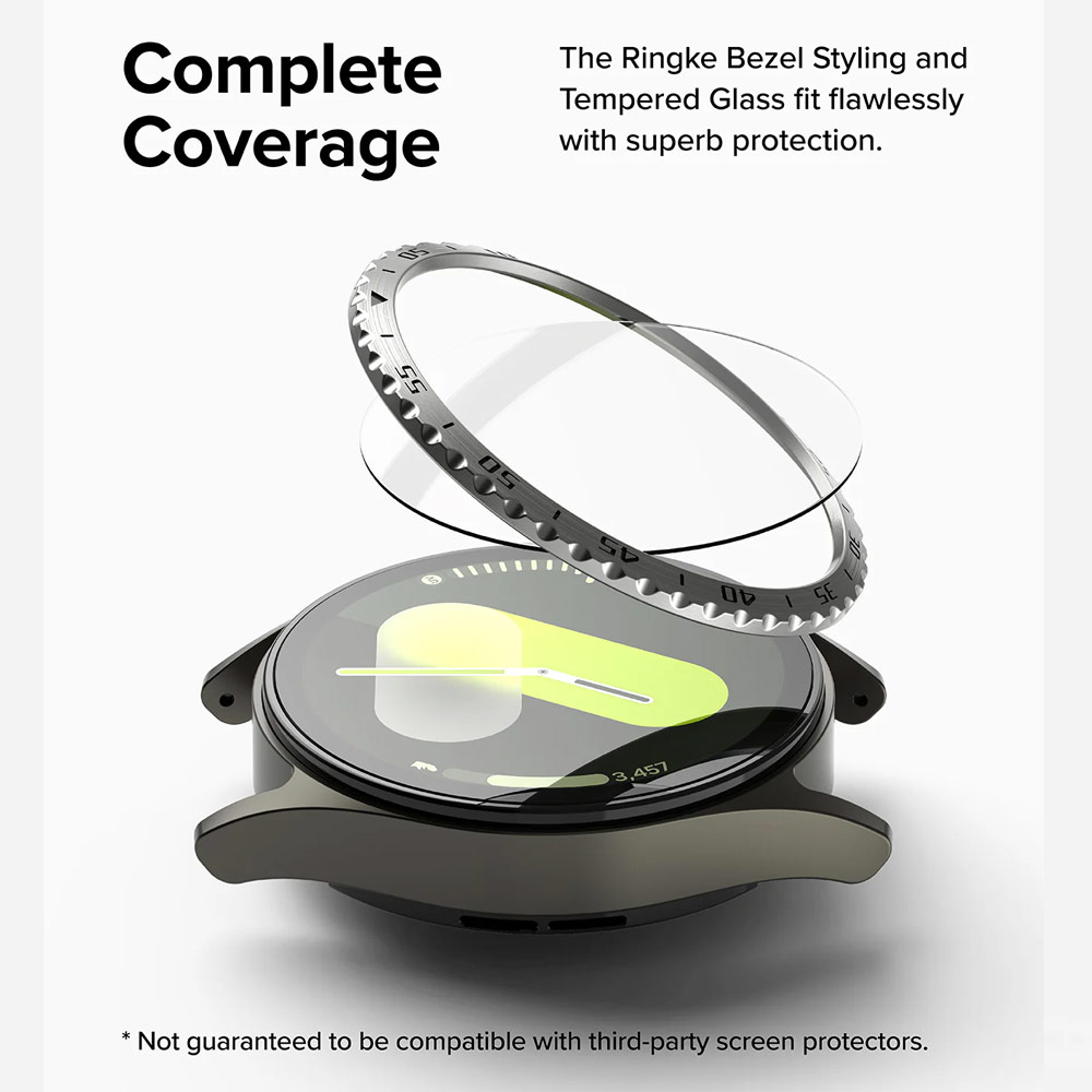 Picture of Samsung Galaxy Watch 7 40mm Screen Protector | Ringke Bezel Styling and Tempered Glass Screen Protector for Samsung Galaxy Watch 7 40mm (Silver 40-01 )