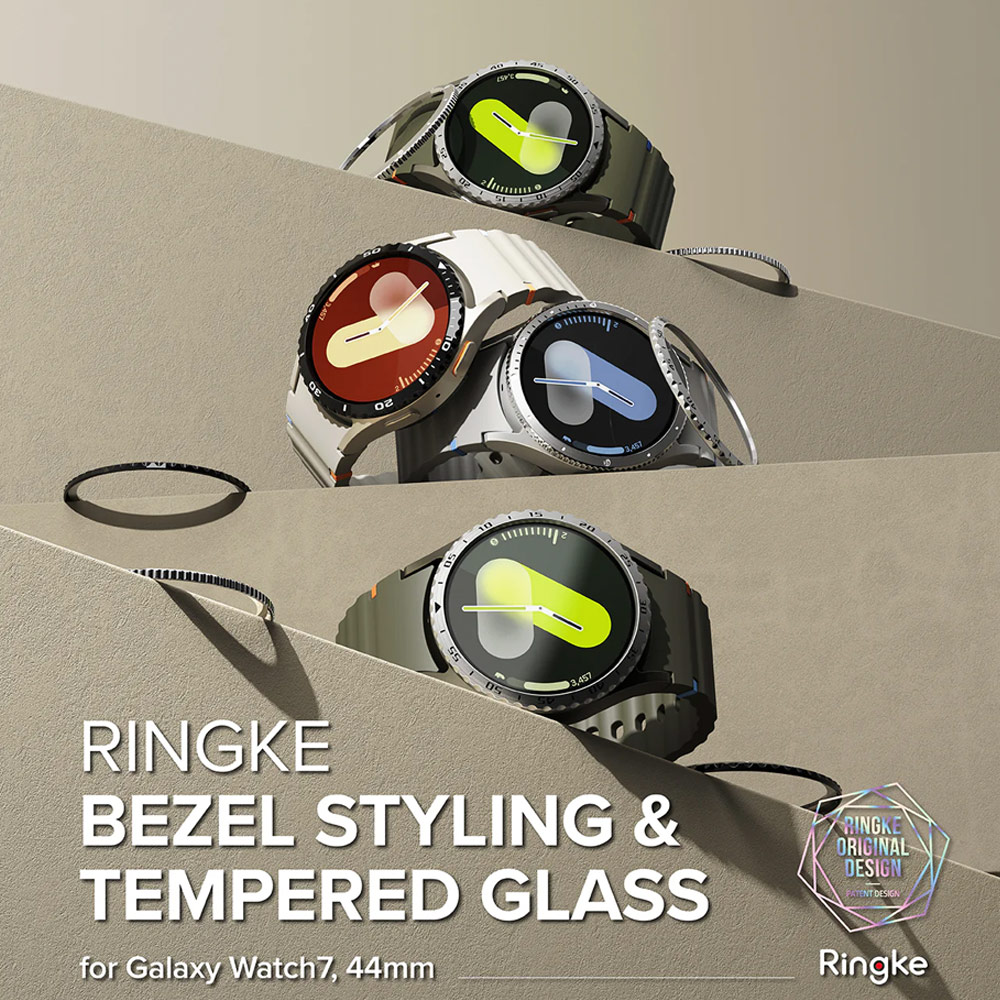 Picture of Samsung Galaxy Watch 7 44mm Screen Protector | Ringke Bezel Styling and Tempered Glass Screen Protector for Samsung Galaxy Watch 7 44mm (Silver 44-03 )
