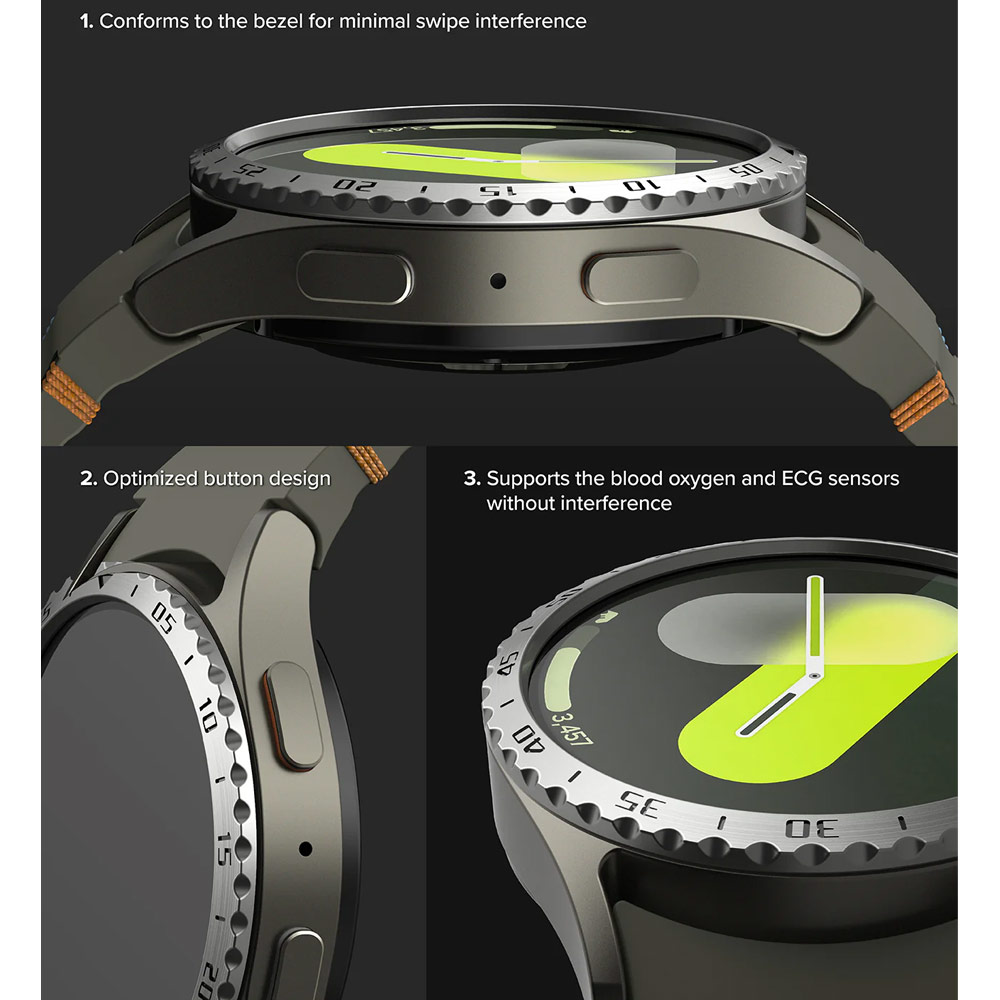 Picture of Samsung Galaxy Watch 7 44mm Screen Protector | Ringke Bezel Styling and Tempered Glass Screen Protector for Samsung Galaxy Watch 7 44mm (Silver 44-03 )