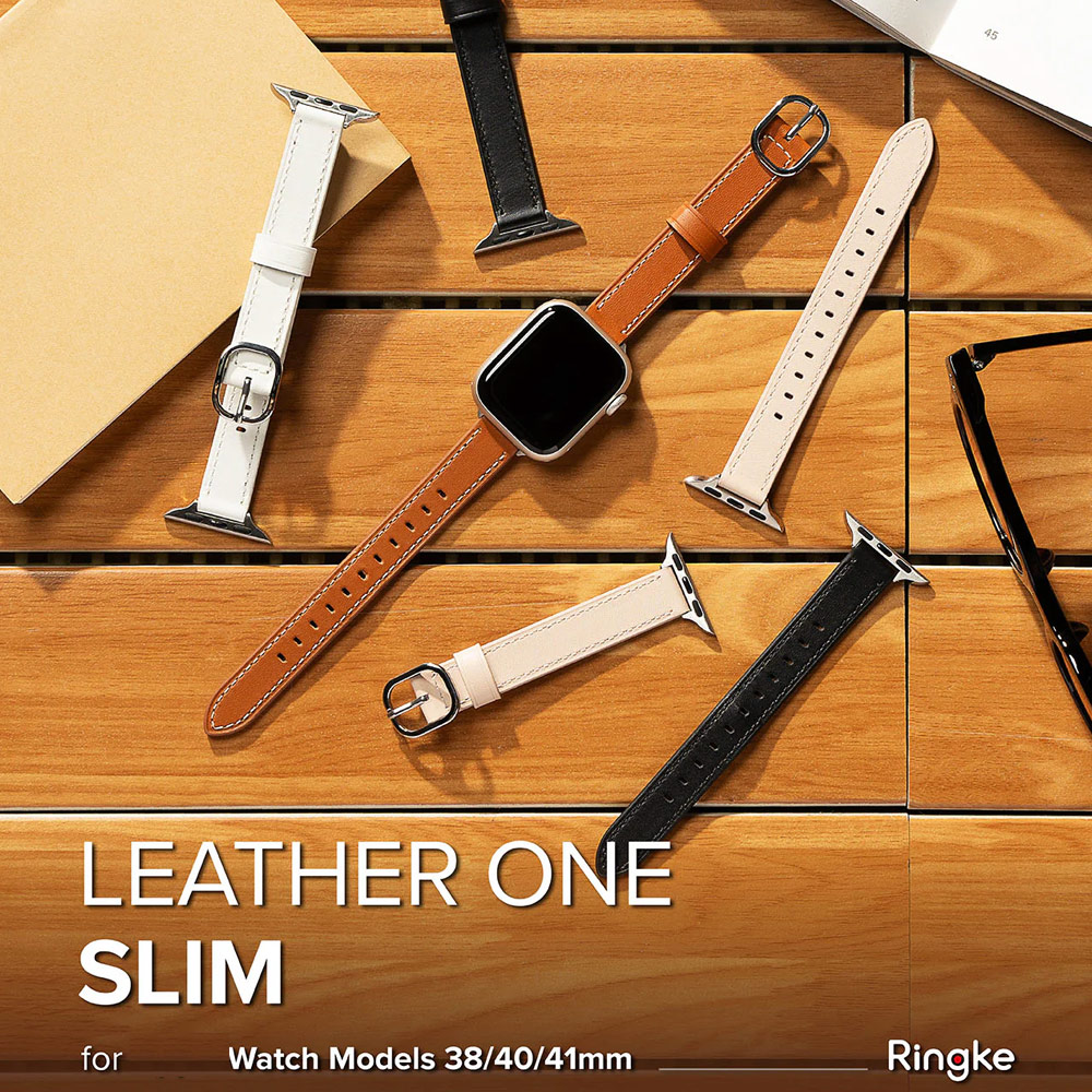 Picture of Apple Watch 38mm  | Ringke Genuine Leather One Slim Strap for Apple Watch Series 4 5 6 8 9 41mm 40mm 38mm (Black)