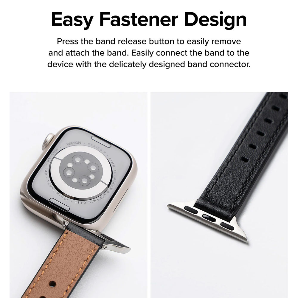 Picture of Apple Watch 38mm  | Ringke Genuine Leather One Slim Strap for Apple Watch Series 4 5 6 8 9 41mm 40mm 38mm (Black)