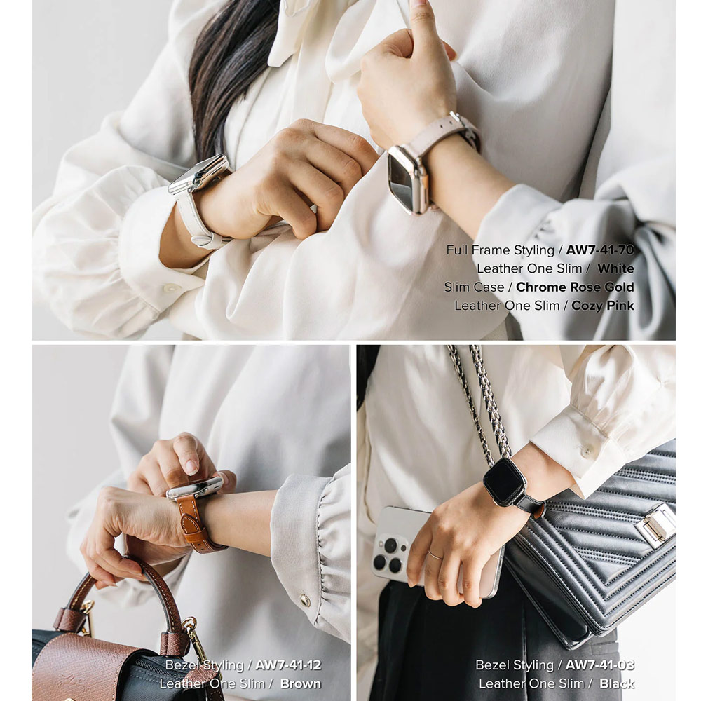 Picture of Apple Watch 38mm  | Ringke Genuine Leather One Slim Strap for Apple Watch Series 4 5 6 8 9 41mm 40mm 38mm (Black)